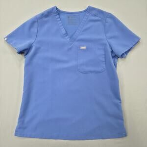 FIGS Womens Small Catarina Scrub Top Light Blue Medical V Neck Healthcare Nurse